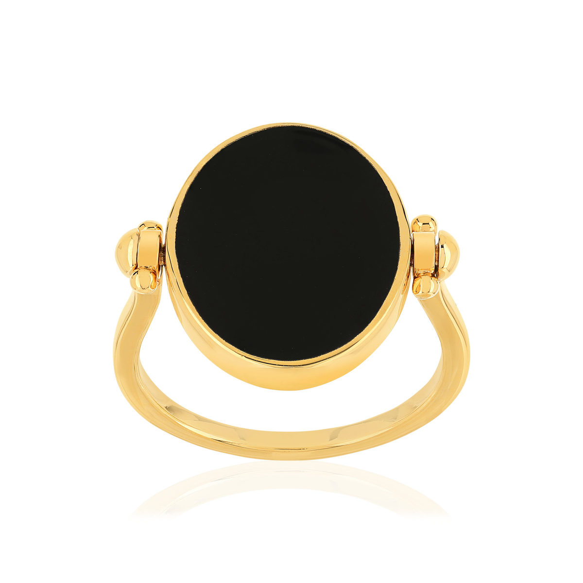 Bague plaqué or reversible laque noire ovale