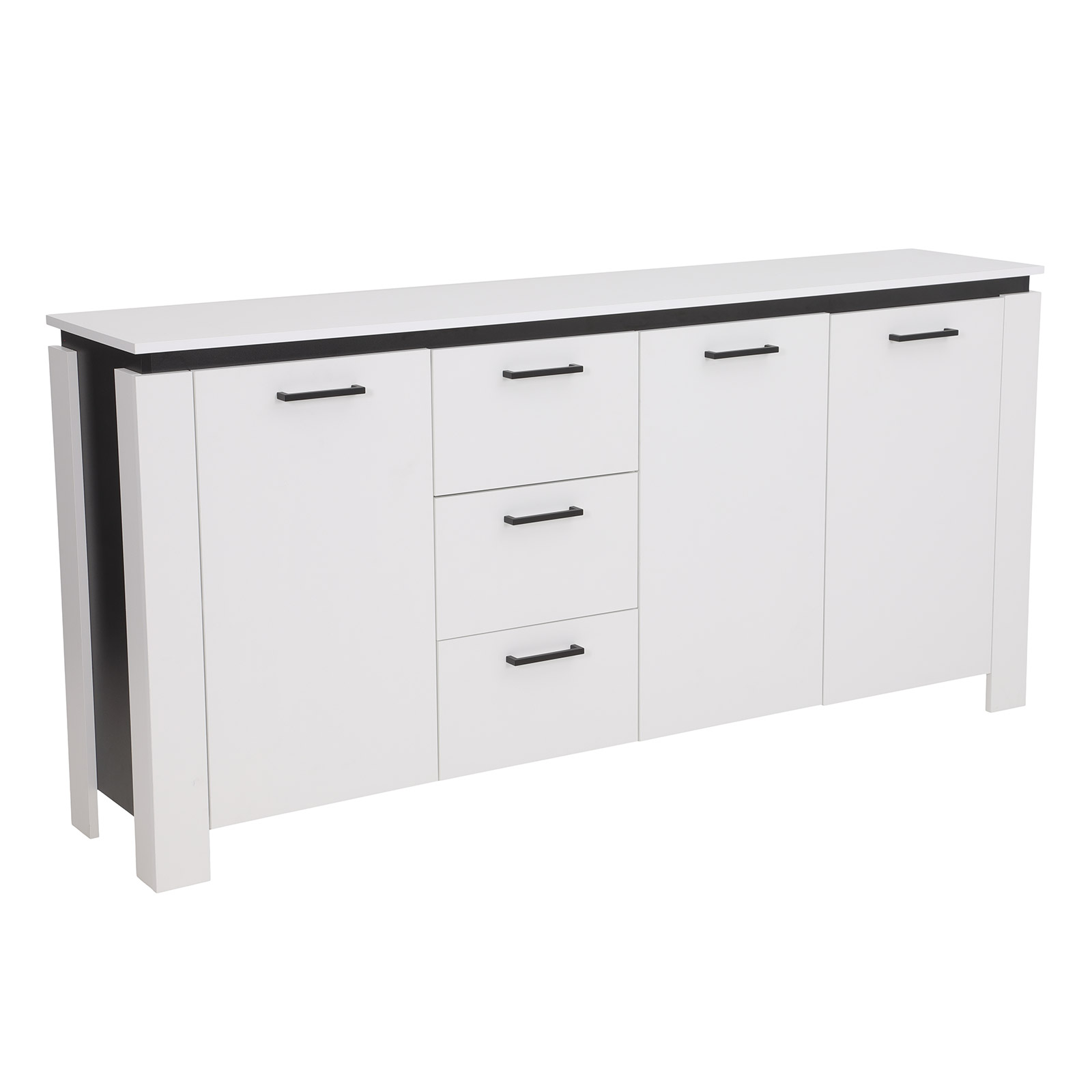 Sideboard - weiß-schwarz - 3 Schubkästen - 180 cm