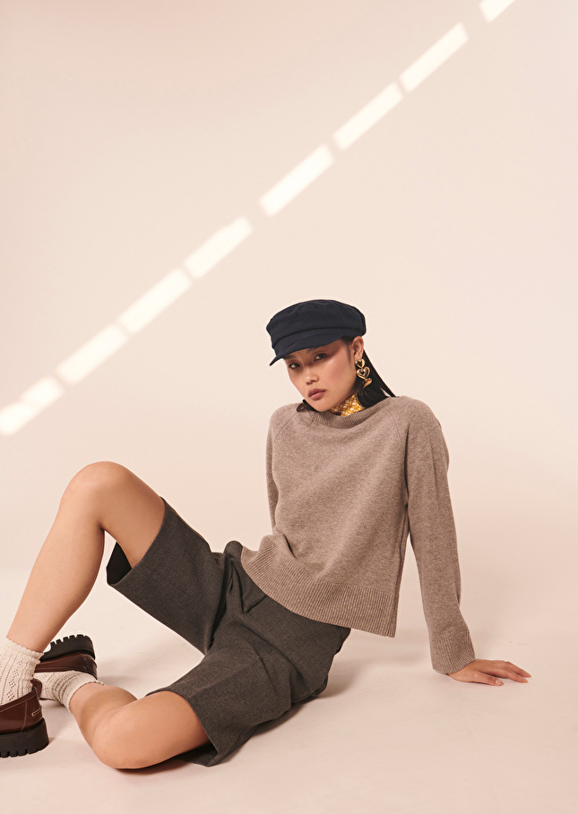 Pull Pemabeige en laine merinos et alpaga