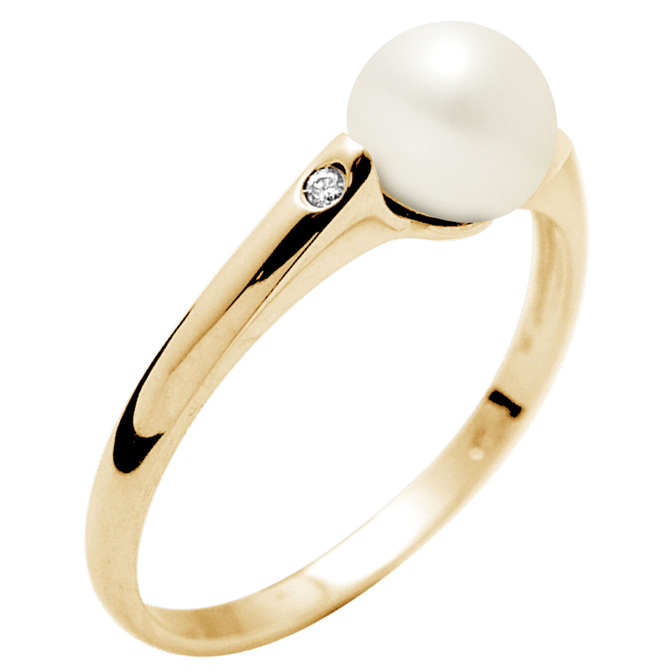 Mitzuko Bague Solitaire Diamants Or Jaune Perle d'Eau Douce blanc naturel