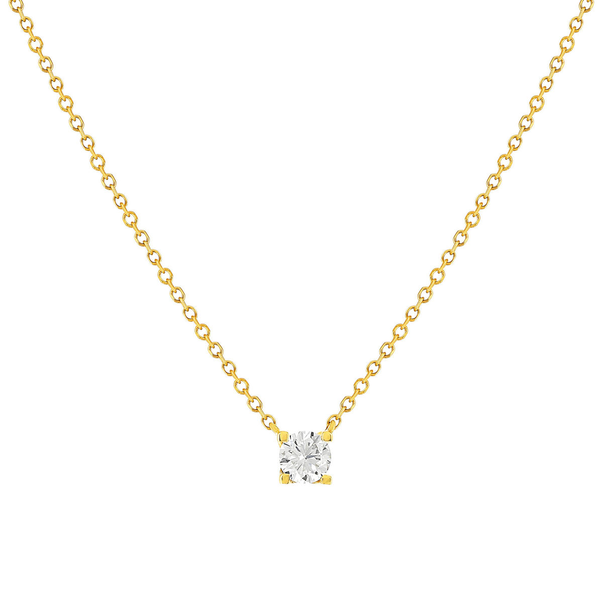 Collier or 750 jaune diamant synthétique 42 cm 0.25 carat