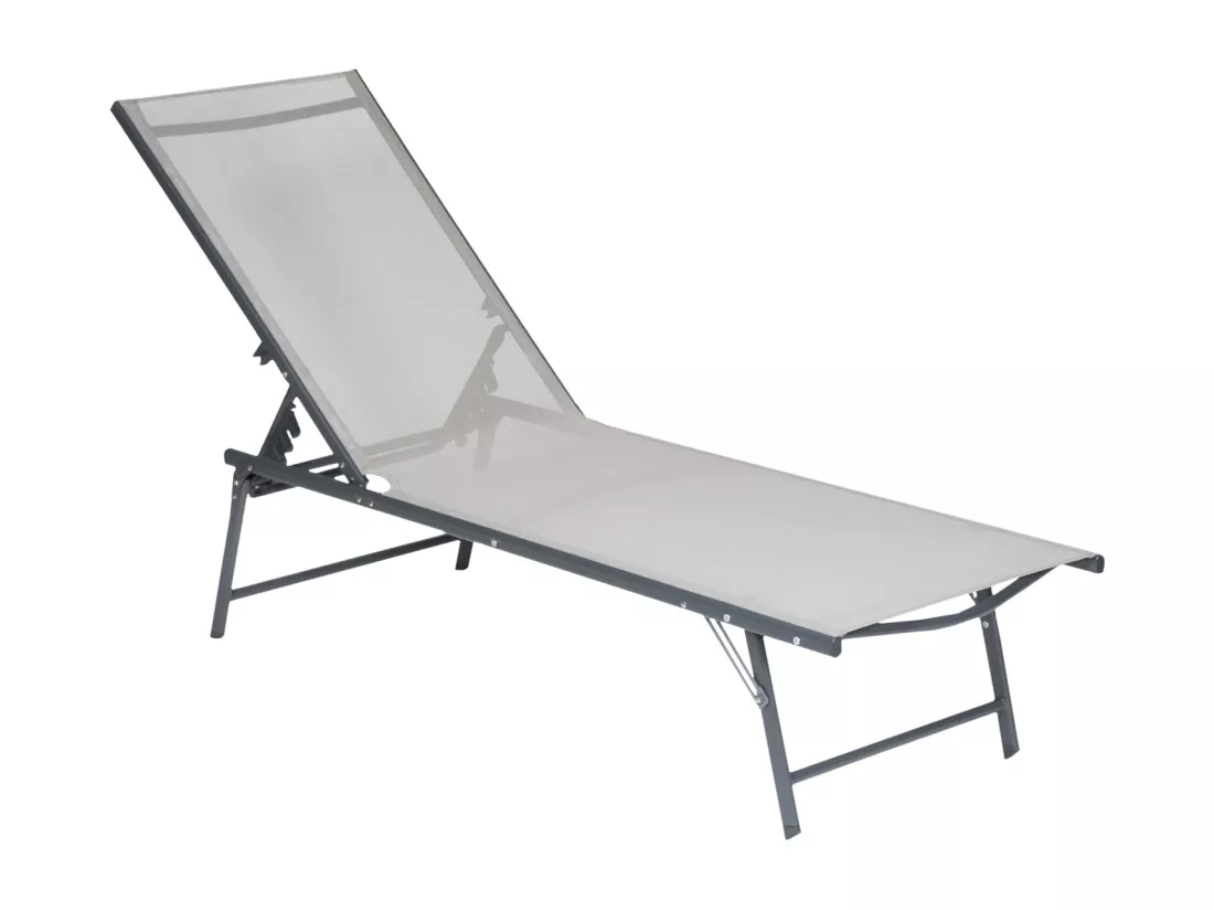 Lot de 2 bains de soleil pliants SICILIA en textilène gris - structure anthracite - HAPPY GARDEN