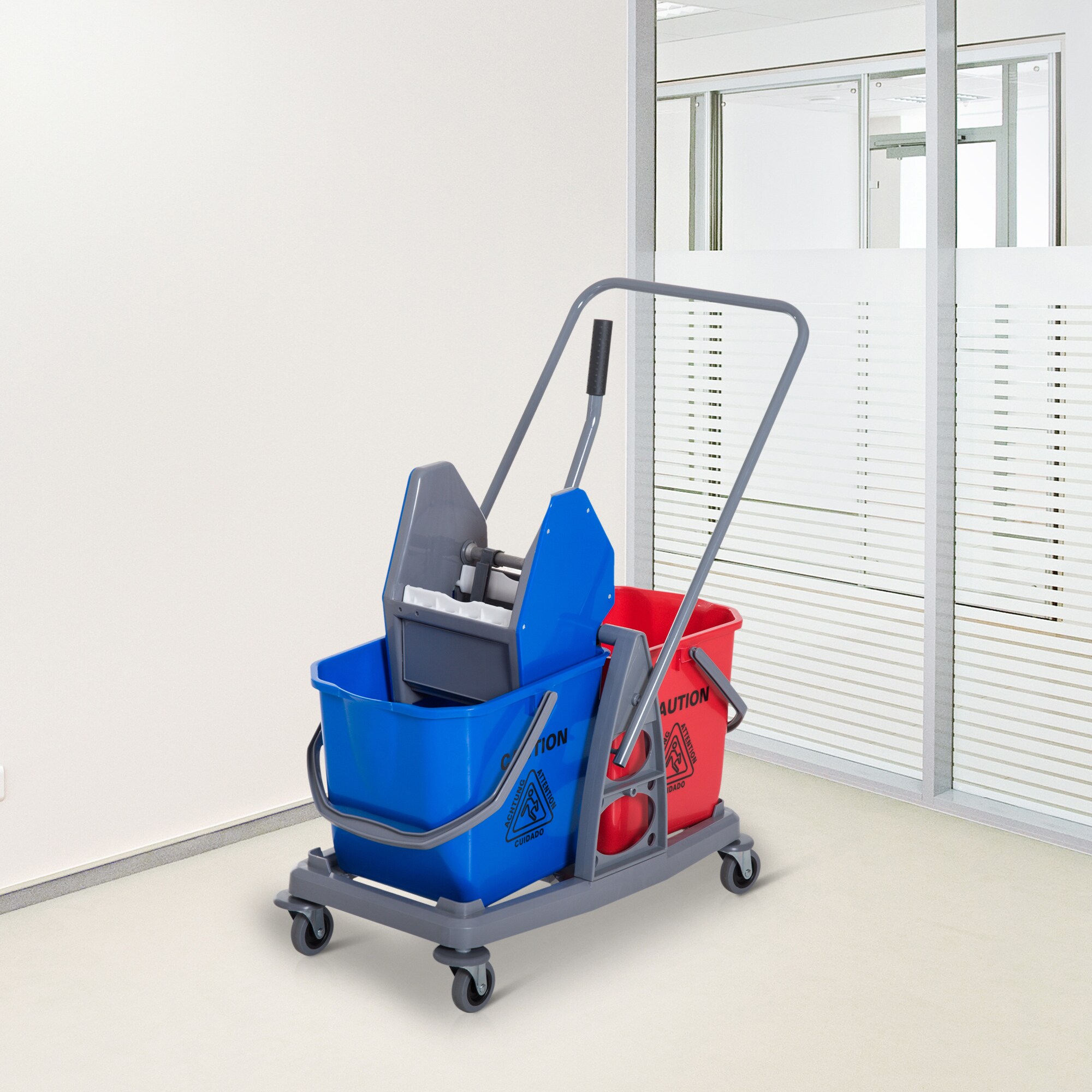 HOMCOM Wischwagen mit 2 Eimern blau, rot 73 x 45 x 92 cm (LxBxH)