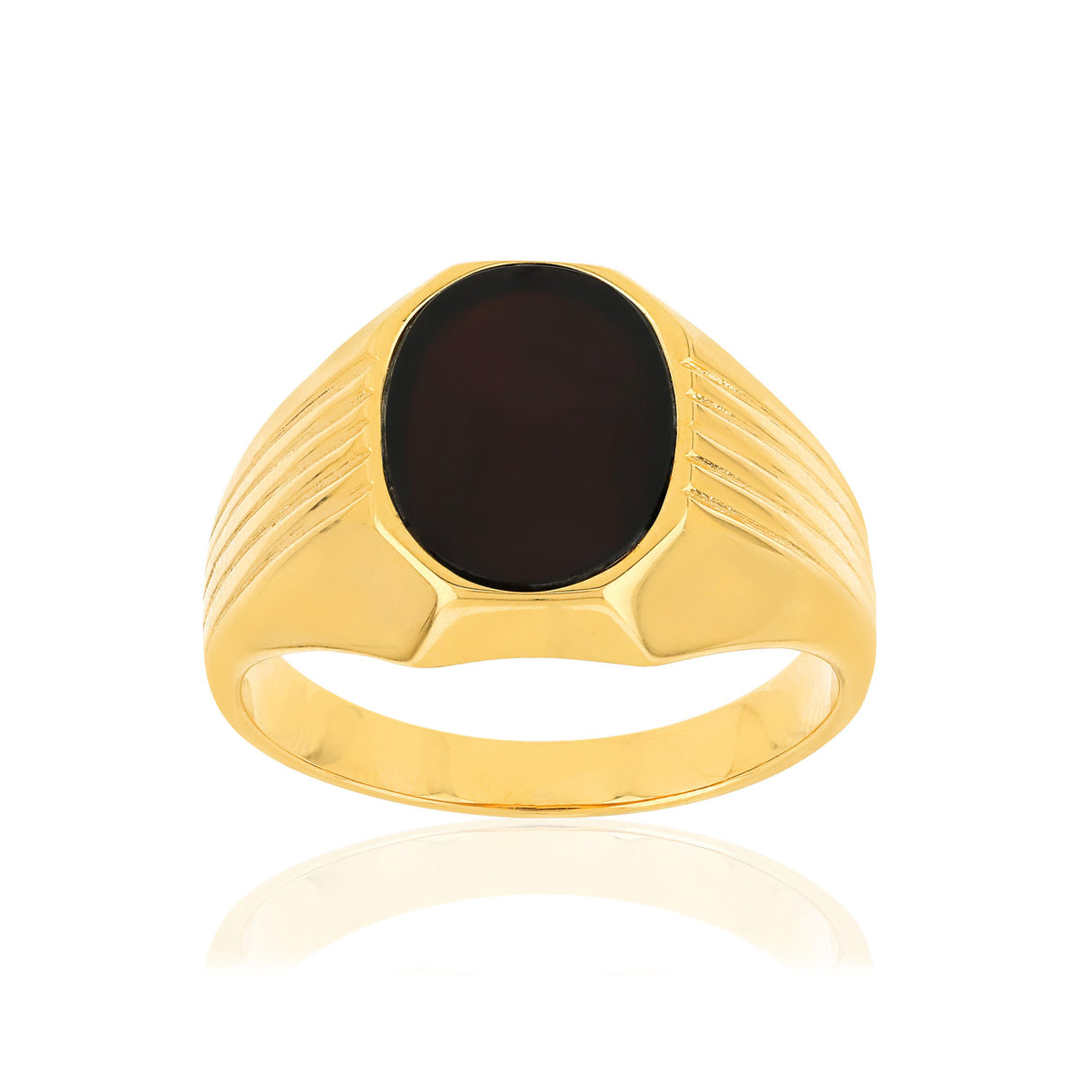 Bague or 375 jaune ovale onyx noir