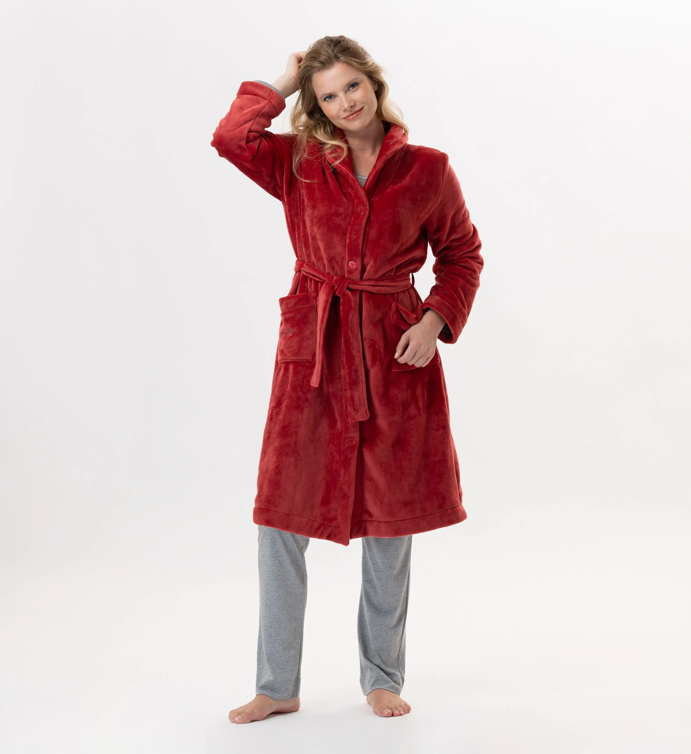 ESSENTIEL H51B - Robe de chambre en peluche flanelle | Rouge