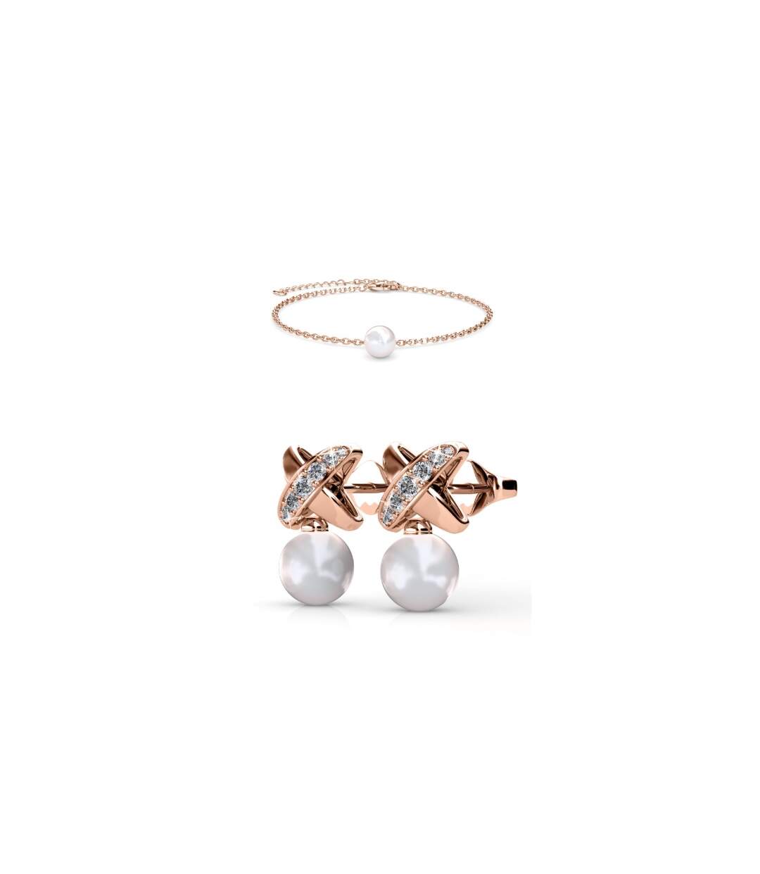 Parure Chris Pearl Crystal - Or Rosé et Cristal