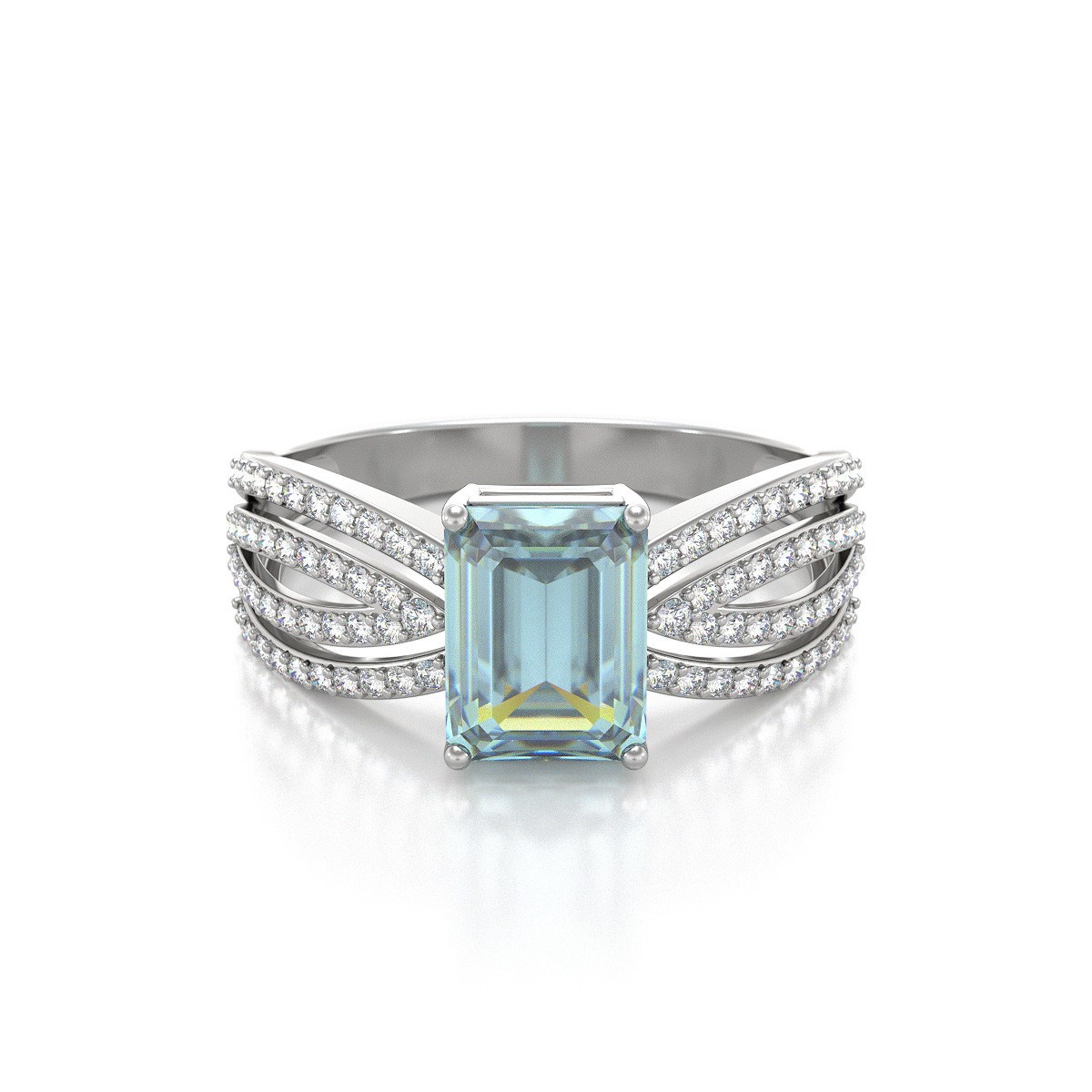 Bague Aigue-Marine et diamants sur Argent 925 2.97grs