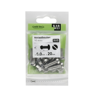 KARWEI metaalbout RVS 6x20 mm 10 stuks