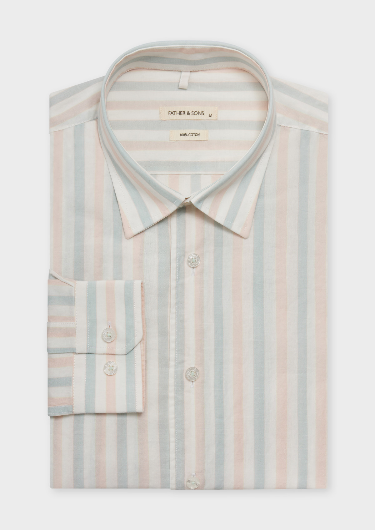 Chemise sport Slim en popeline de coton blanc à rayures rose et bleu