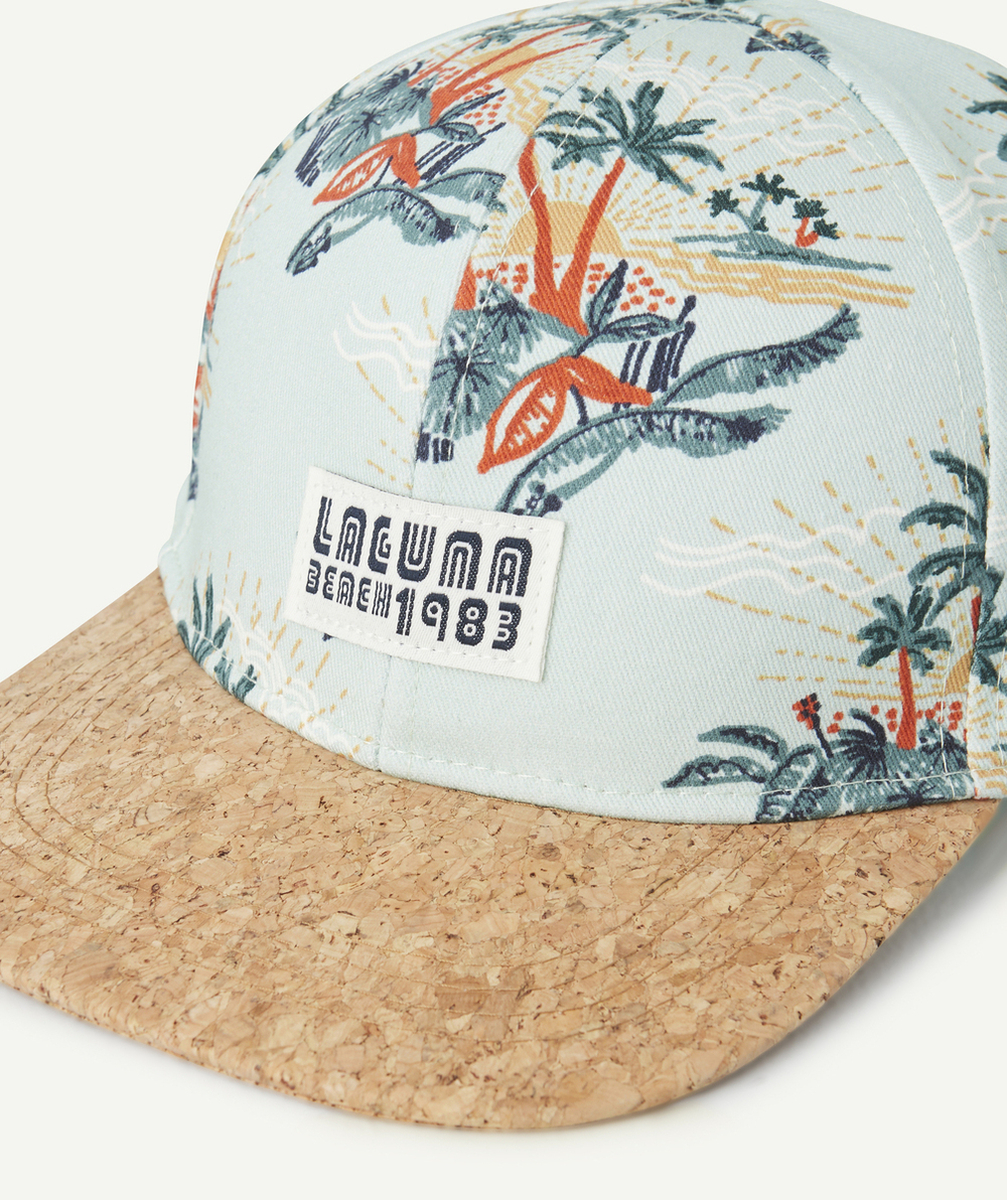 casquette garçon verte imprimé palmiers avec visière effet liège