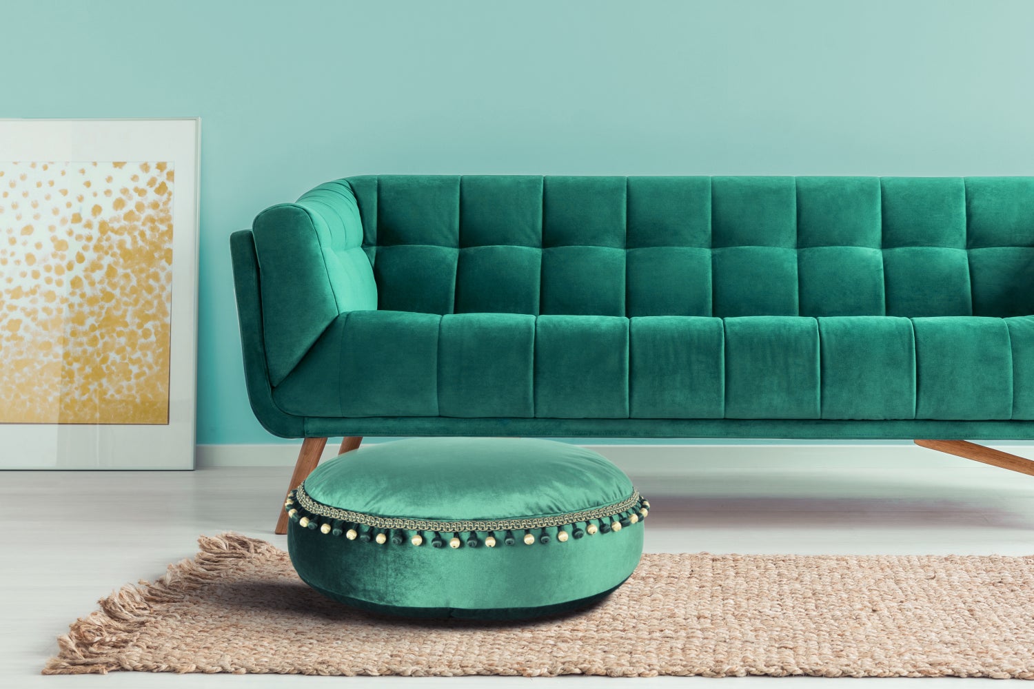 Poefkruk, fluweelzacht, oosters design, groen, rond, Ø 65 cm