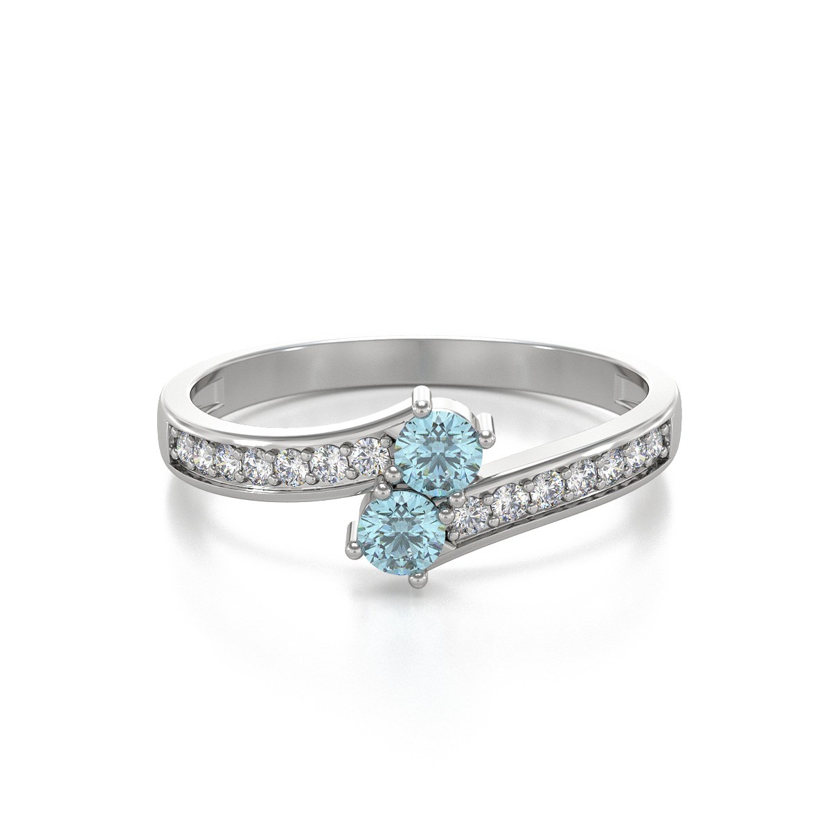 Bague ADEN Or 585 Blanc Duo Aigue-Marine et diamants 2.15grs