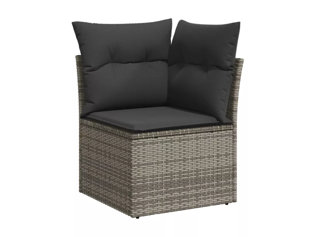 Salon de jardin 11 pièces avec coussins gris résine tressée