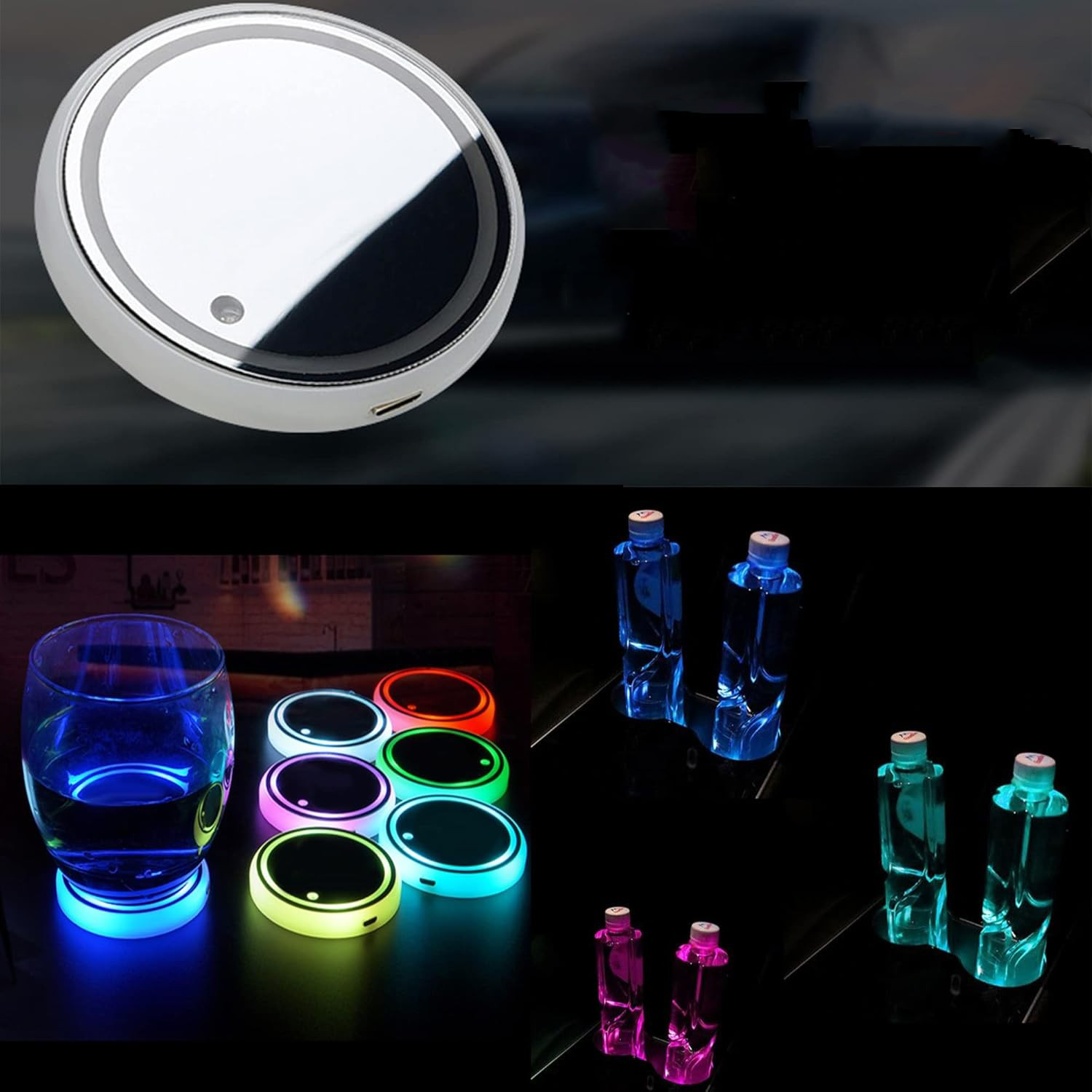 Ø67mm Auto LED Getränke Untersetzer USB Getränkehalter Beleuchtung KFZ Accessoire - Bunt