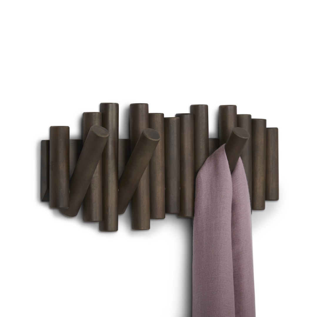 Wandkapstok Umbra Picket 5 haken walnoot hout