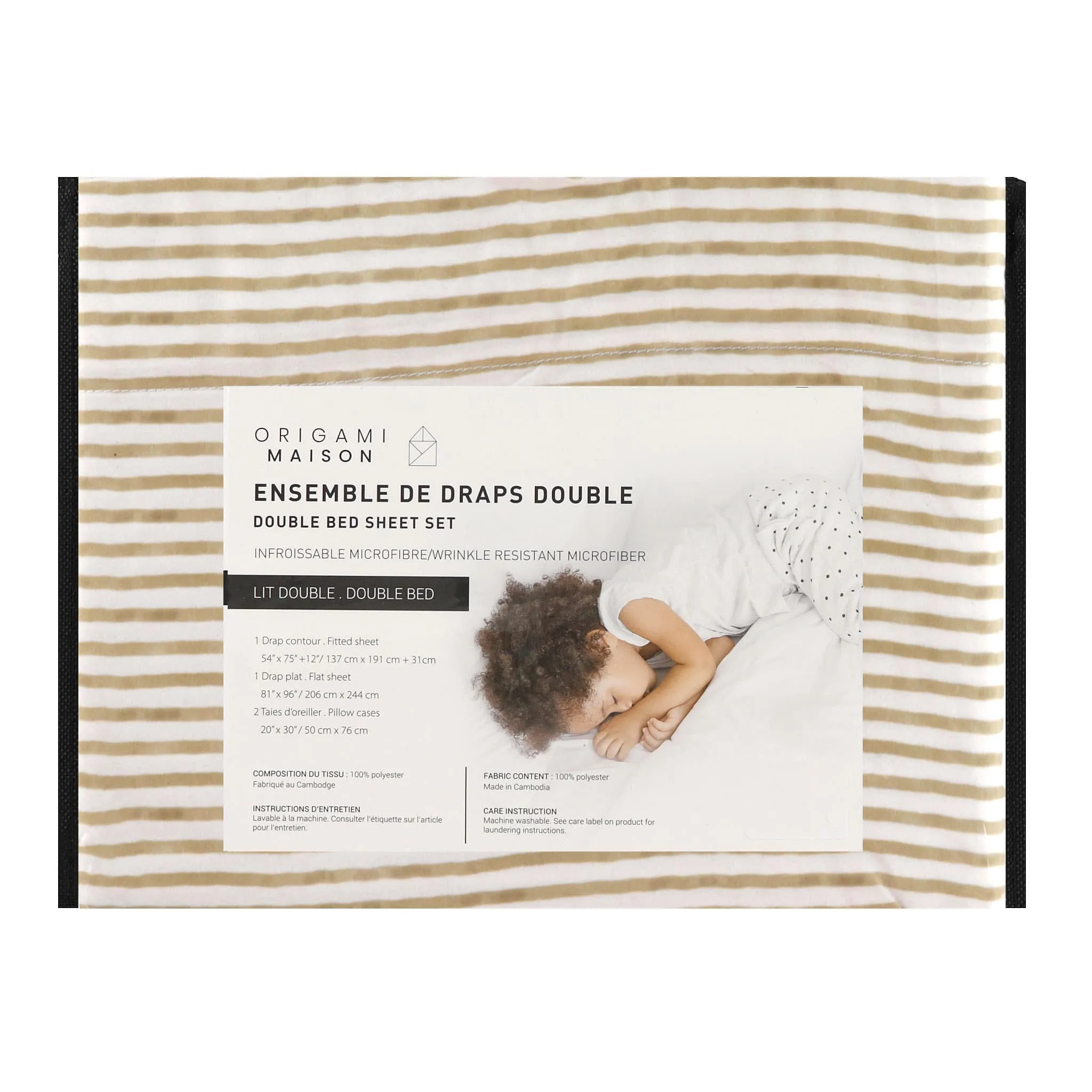 Origami Maison Ensemble Draps Lit Double - Rayé