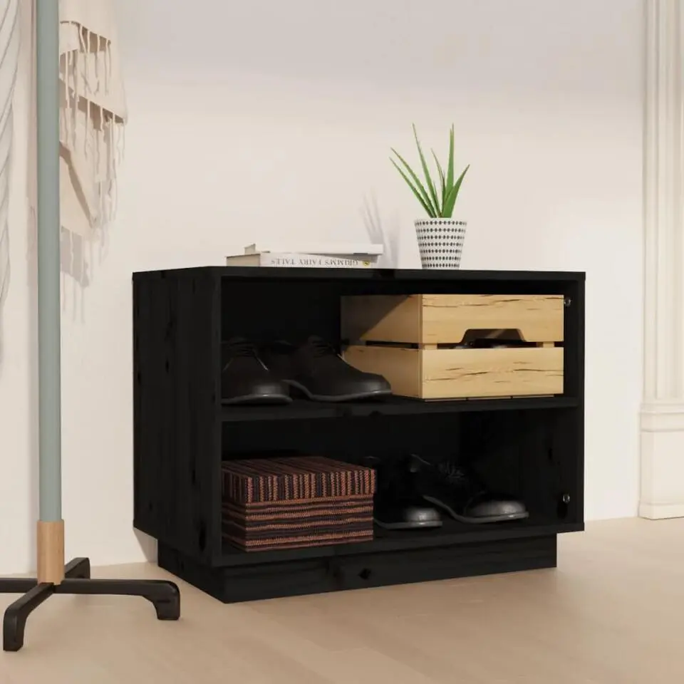 vidaXL - 2-laags Schoenenkast 4 paar - Zwart - Bewerkt hout - 60x34x45 cm