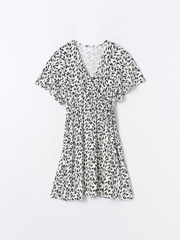 Vestido curto de maternidade estampado - Preto/Branco