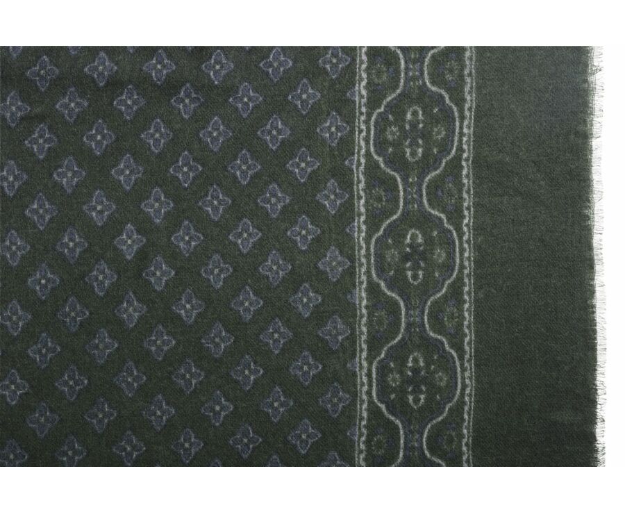 Écharpe Laine Vert et motif gris
