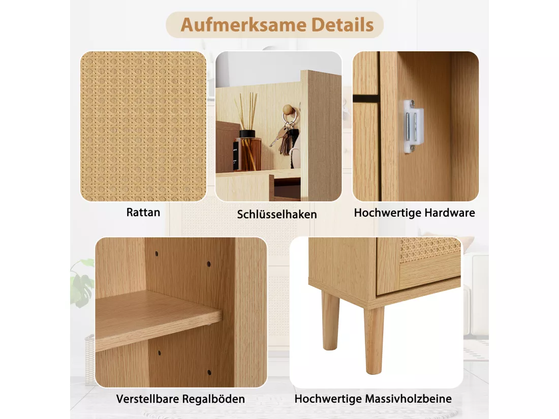 Meuble à chaussures 3 portes abattants et 1 tiroir dim. 90L x 17L x 125H cm aspect bois effet cannage rotin coloris chêne