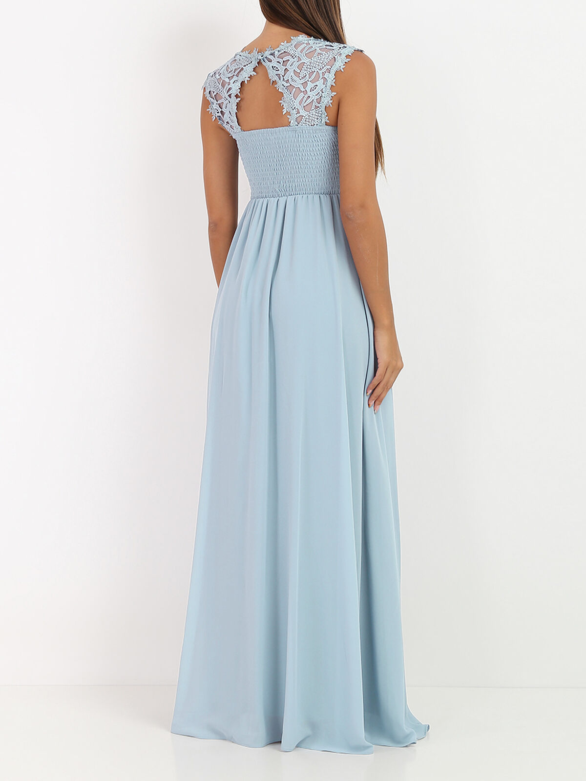 Robe longue à dentelle- Bleu ciel