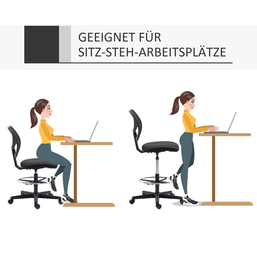 Vinsetto Bürostuhl ideal für Sitz und Stehplätze mit Fußstütze schwarz
