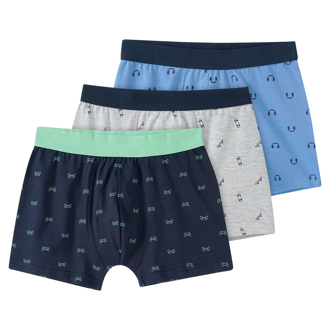 Yigga 3 Jungen Boxer mit Gaming-Motiven blau / hellgrau / dunkelblau