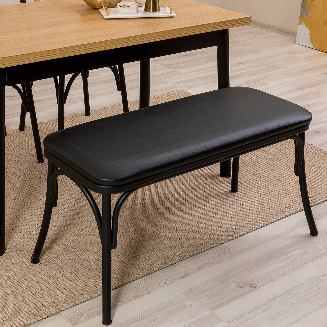 Homitis Table + 2 Chaises + Banc Olv noir