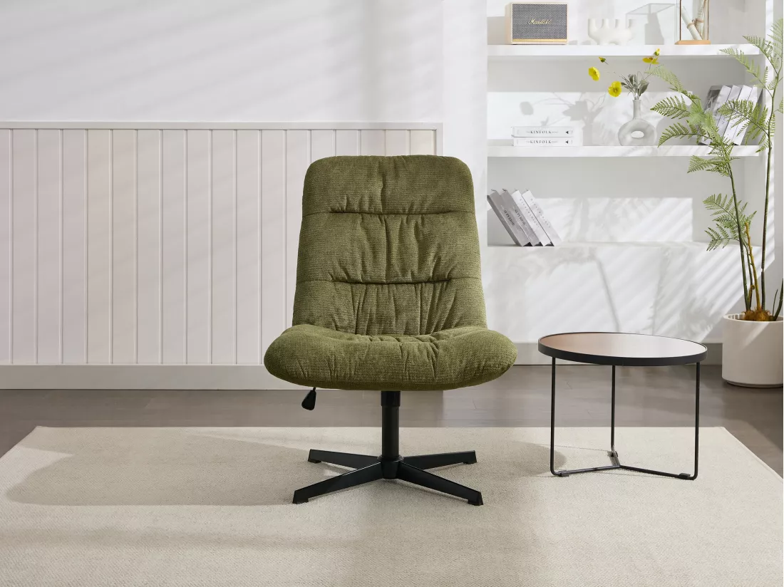 Fauteuil pivotant en tissu chiné vert SELENDO