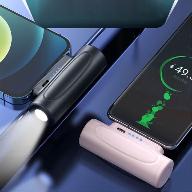 5000mAh bærbar telefonoplader USB-C med lommelygte