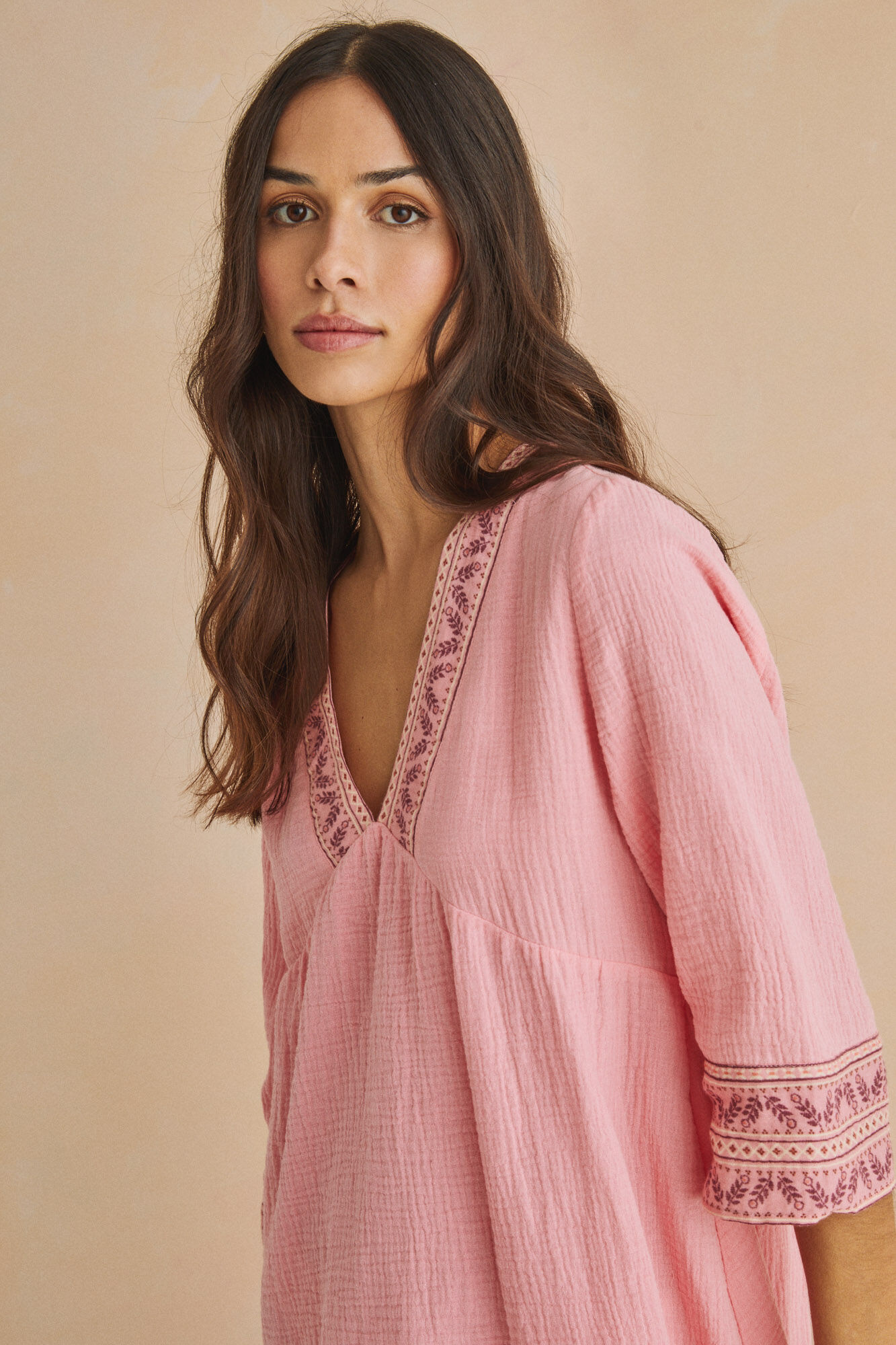 Vestido túnica curto, 100% algodão, rosa - rosa
