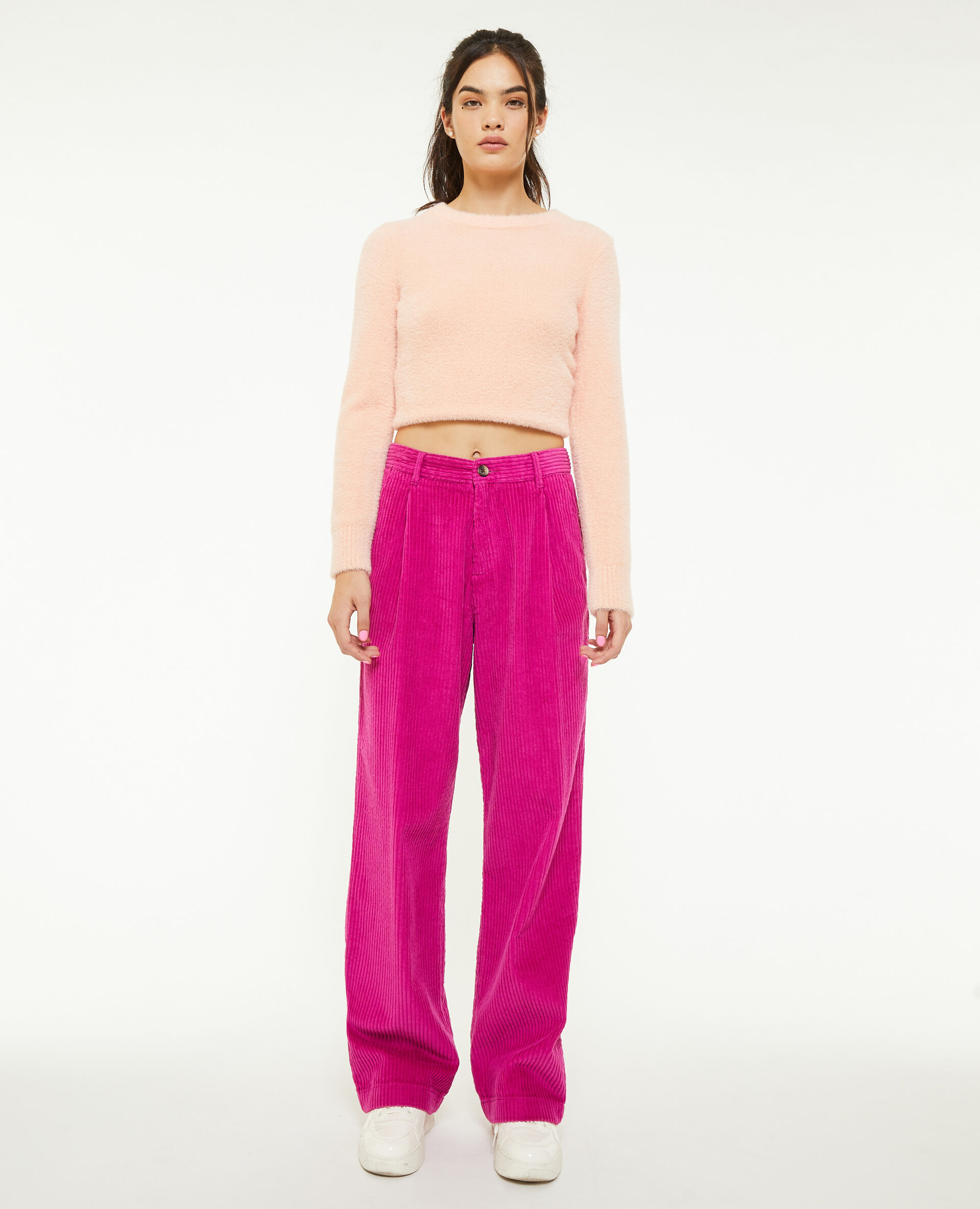 Pantalon velours droit avec pinces - Rose