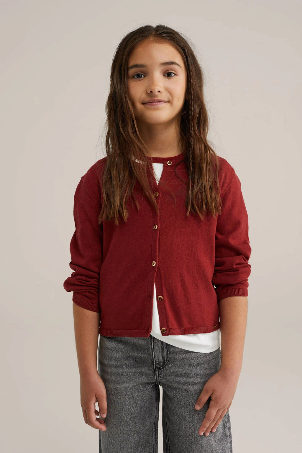 WE Fashion vest fijn gebreid donkerrood