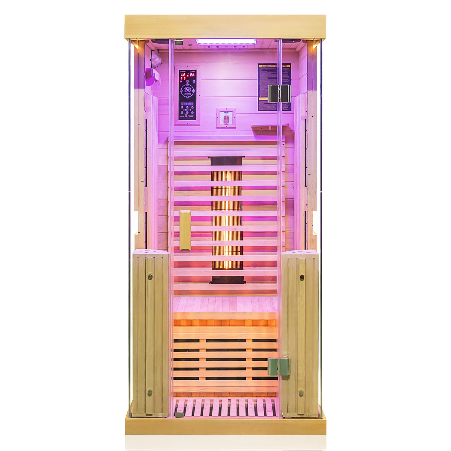 Dewello® Infrarotkabine Infrarotsauna KINGSTON 90cm x 90cm inkl. 3 Vollspektrumstrahler, 4 Karbonstrahler, Farblicht,LED