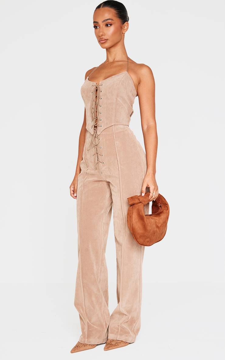 Taupe Top Corset Petite En Synthétique À Lacets