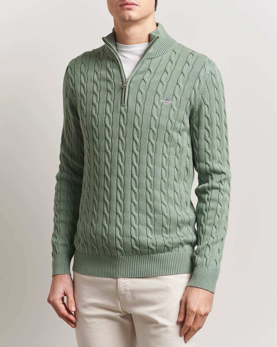 GANT Cotton Cable Half Zip Kalamata Green