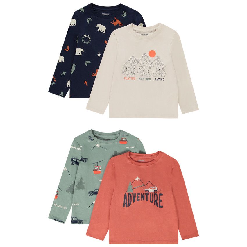 Lot de 4 t-shirts manches longues motifs fantaisie pour garçon - Ecru