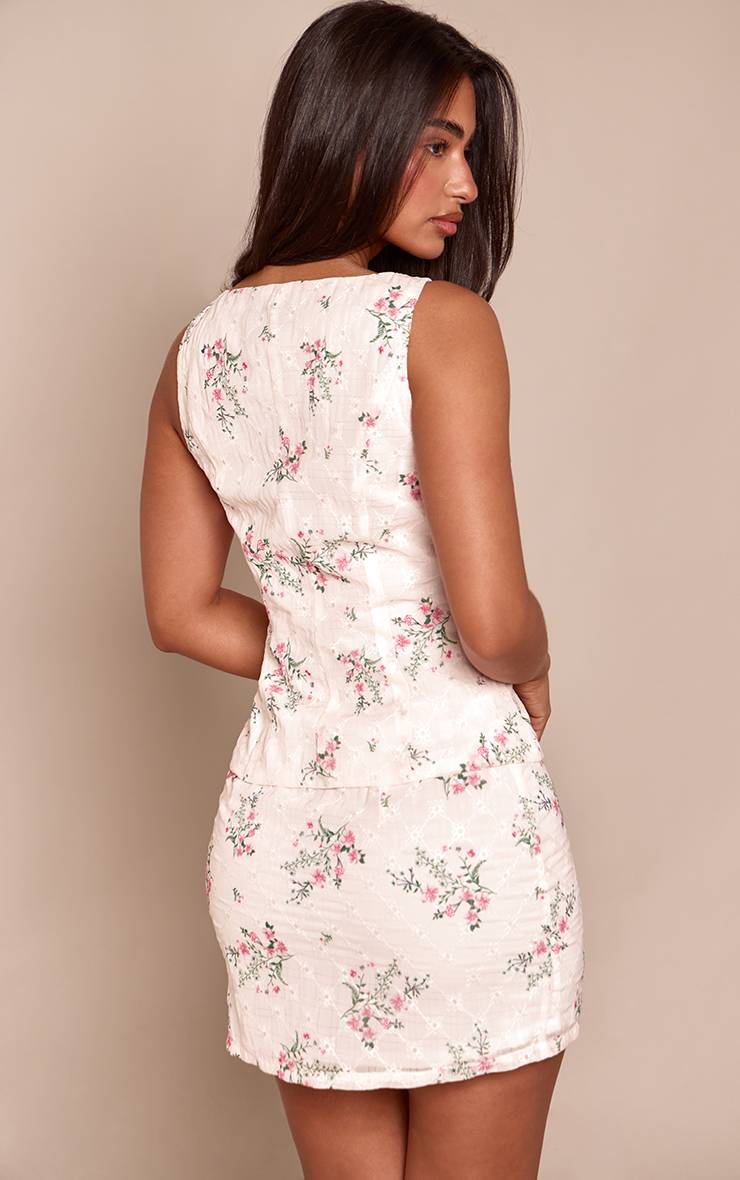 Blanc Top Court Ajusté Petite À Broderies Florales Et Boutonnage Devant Coordonné