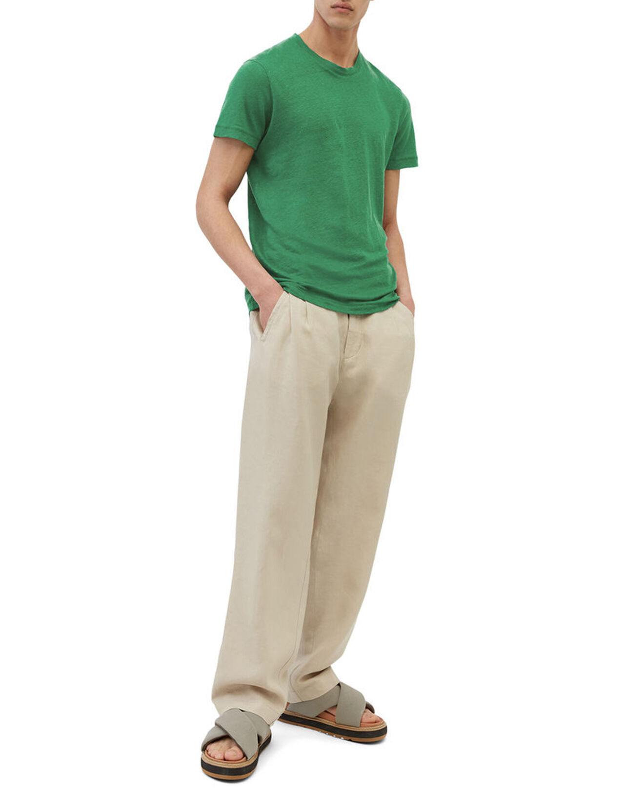 Marc O'Polo T-Shirt 100% Lin manches courtes Col Rond vert emeraude