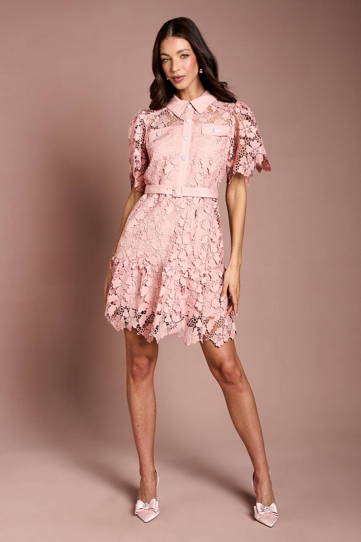 Coast Robe Chemise Mini En Dentelle Avec Ceinture