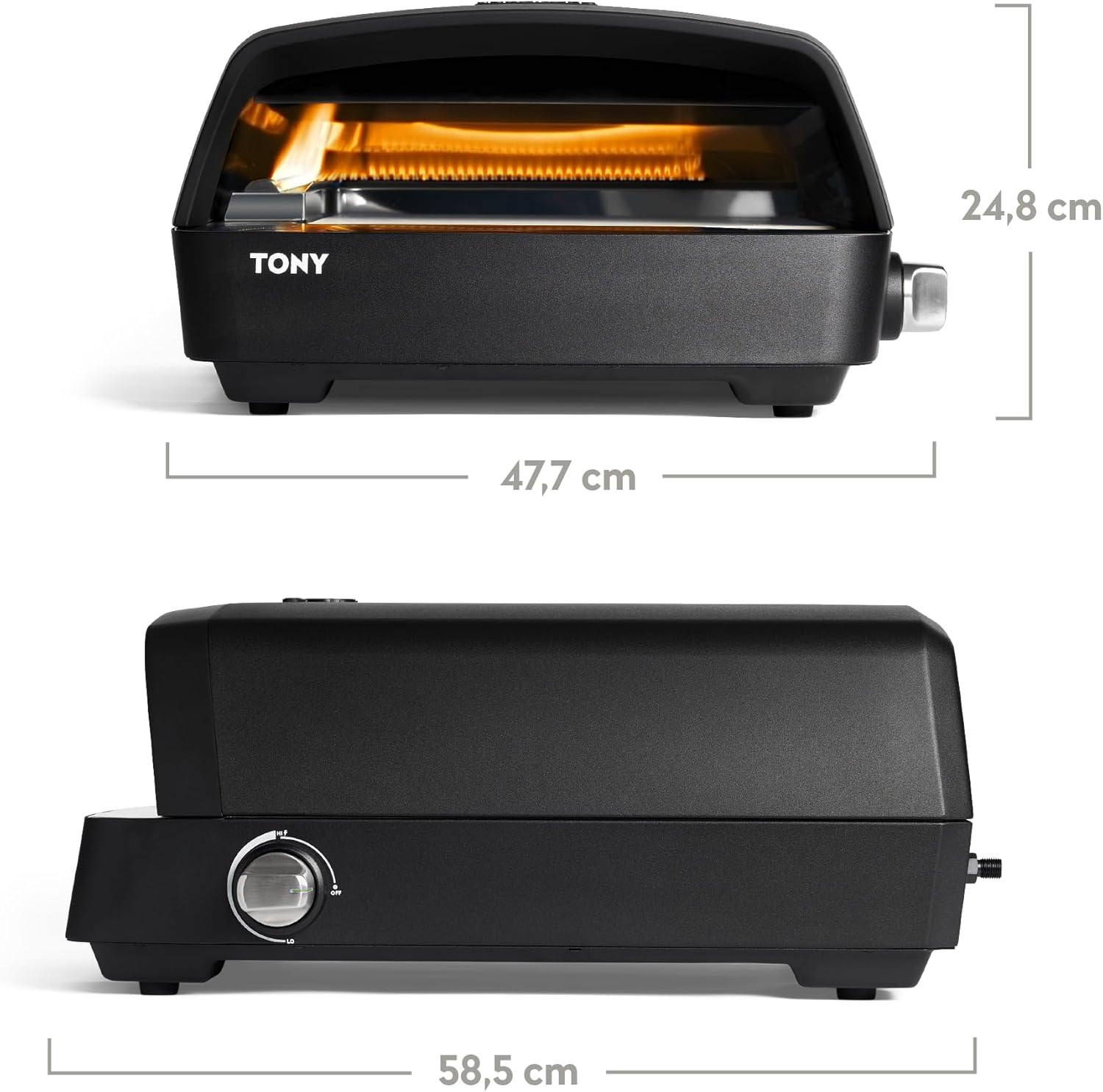 BURNHARD Gas Pizzaofen - TONY, 450 °C, Tragbarer 5,9 kW Outdoor Ofen für Pizza (58,5 x 47,7 x 24,8 cm) inkl. Cordierit-Pizzastein, geeignet für Terrasse, Balkon und Garten