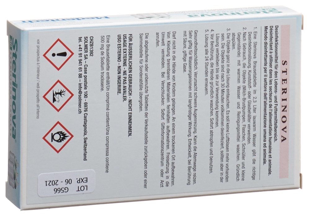STERINOVA Desinfektionsmittel für den Lebens-und Futtermittelbereich Brausetabl 500 mg 30 Stk