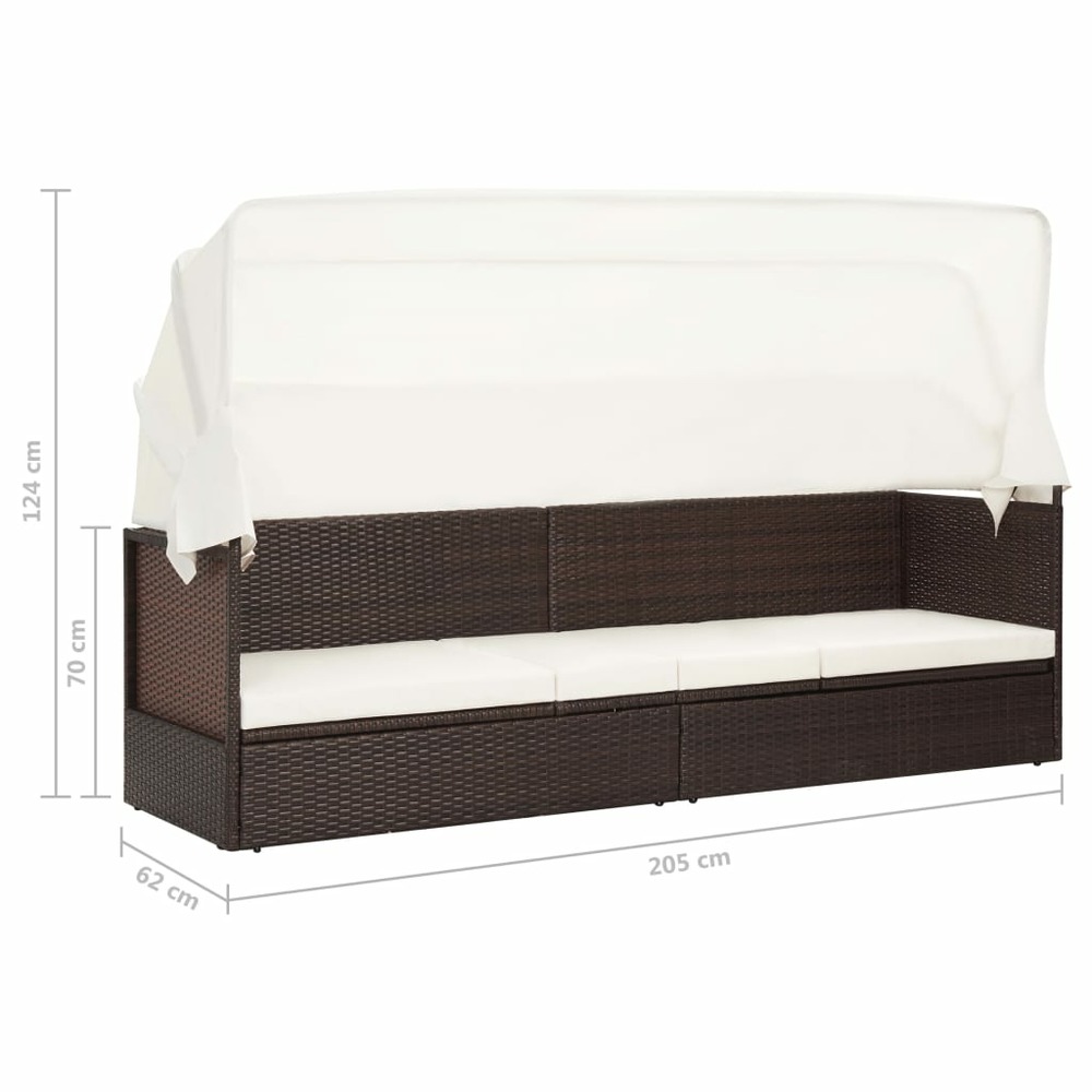 Transat chaise longue bain de soleil lit de jardin terrasse meuble d'extérieur avec auvent résine tressée marron
