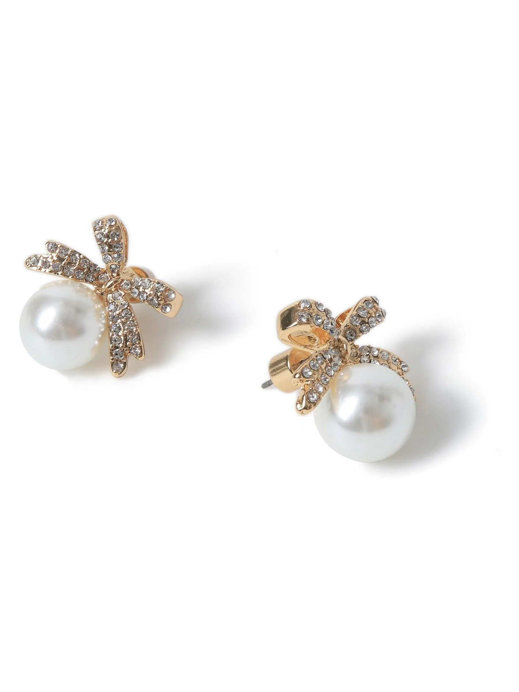 Aela Gold Tone Pearl Bow Stud Earrings
