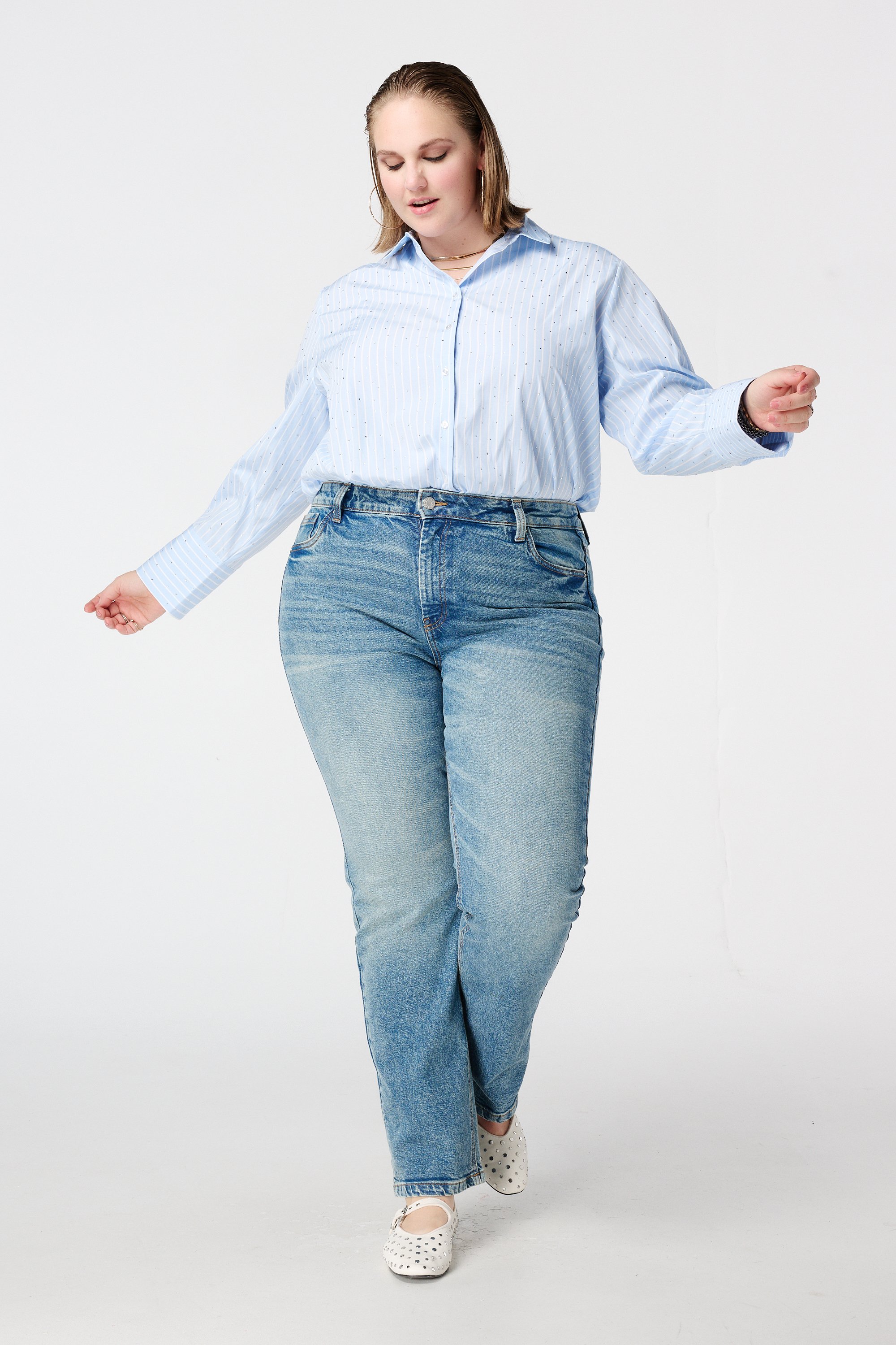 Straight leg jeans met mid waist Stonewash Denim