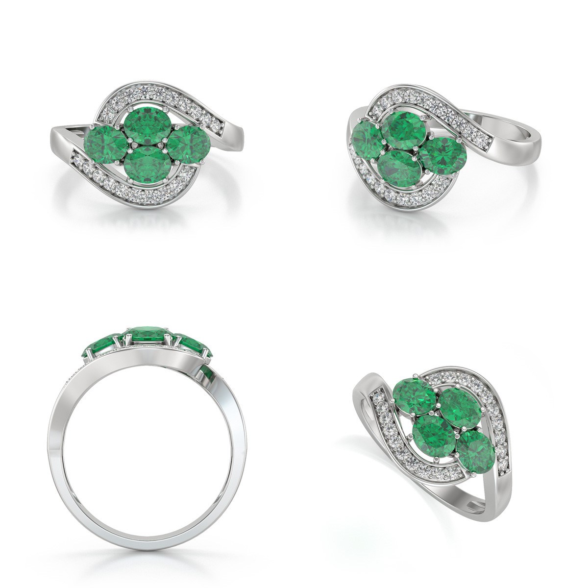 Bague Emeraude et diamants sur Argent 925 2.91grs