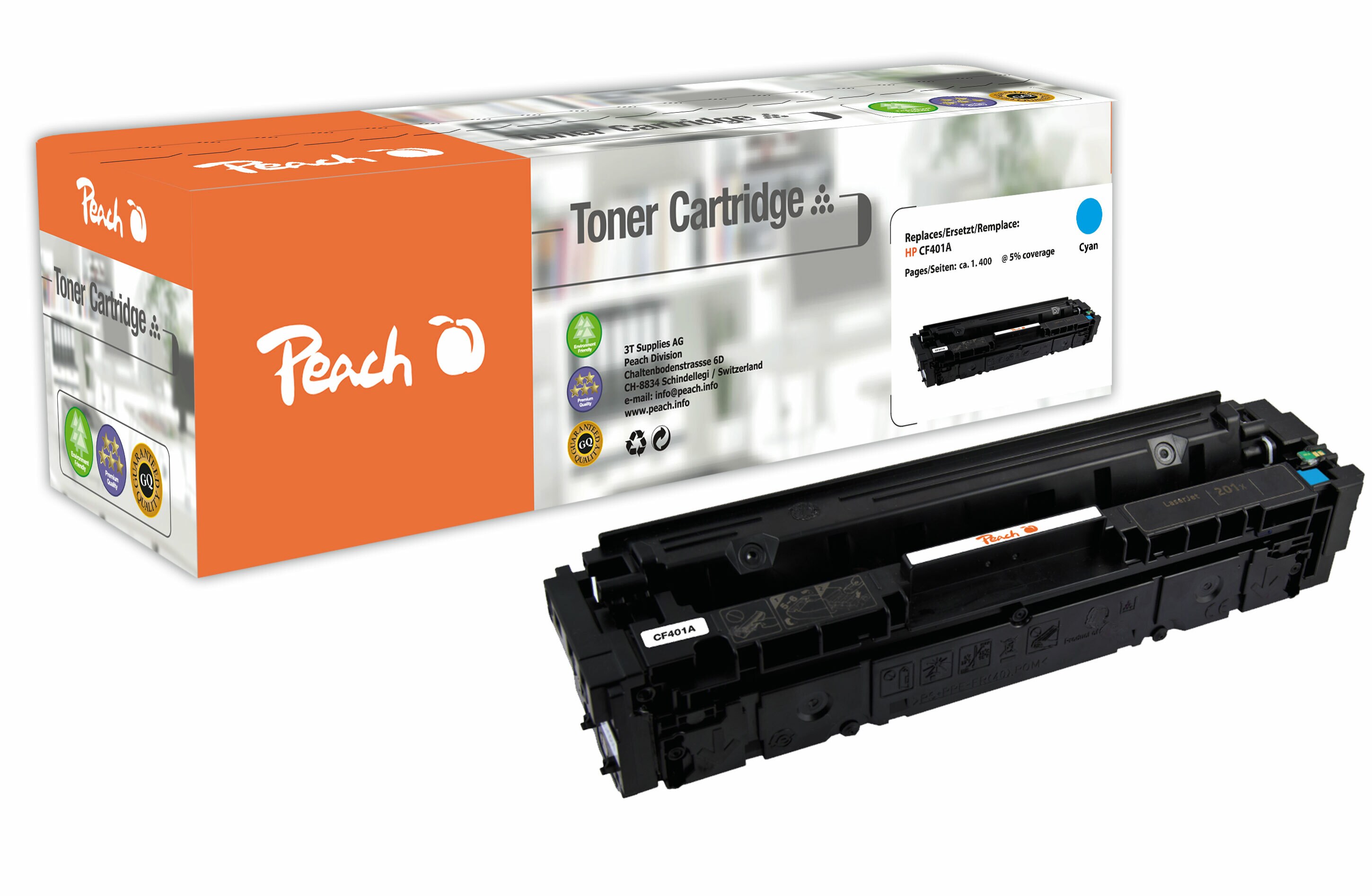 Peach HP 201 AC Toner cy ersetzt HP No. 201A C, CF401A für z.B. HP Color LaserJet Pro MFP M 277 dw, HP Color LaserJet Pro M 252 dw (wiederaufbereitet)