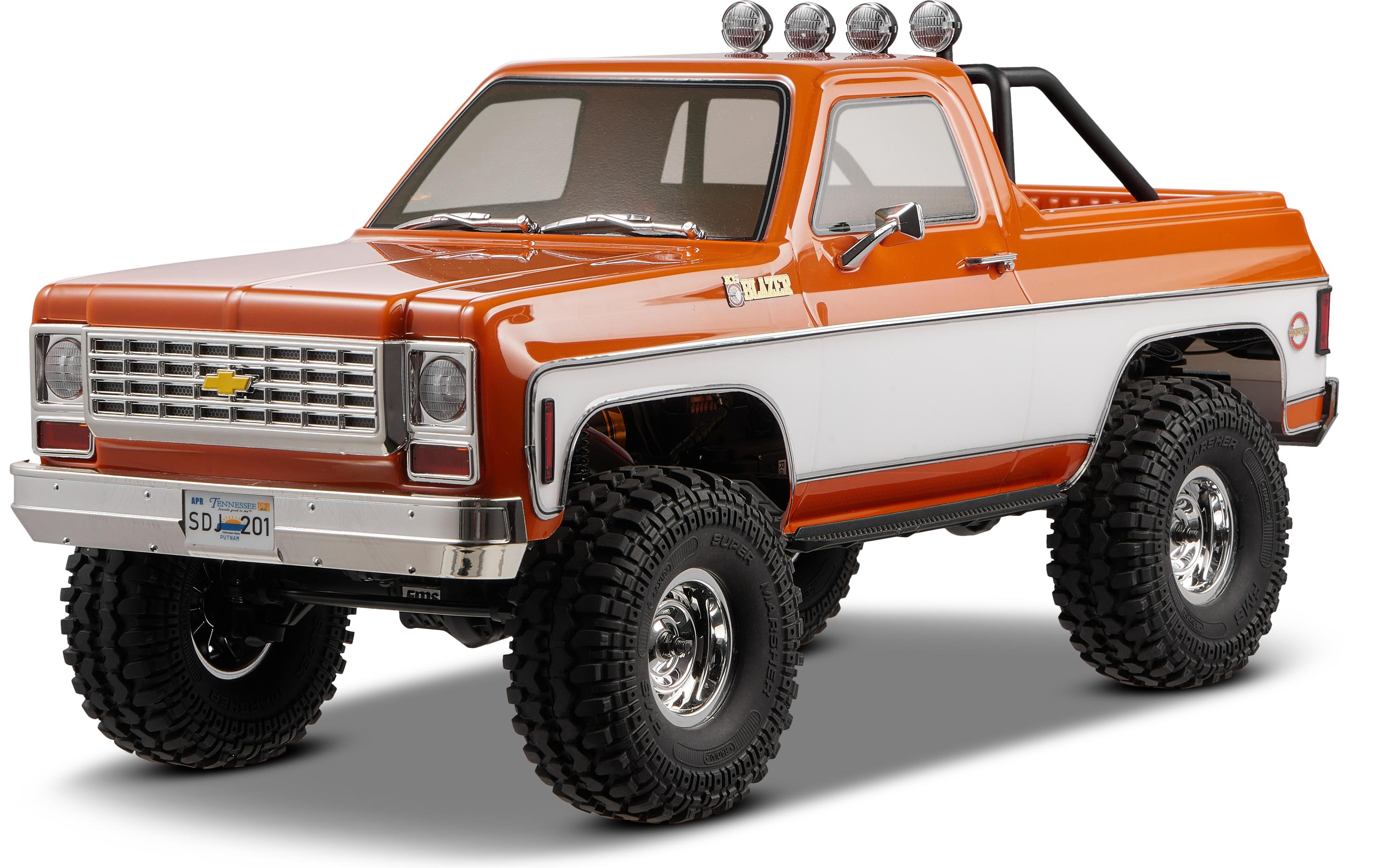 Scale Crawler FCX10 Chevrolet K5 Blazer Orange, ARTR, 1:10<br>Rock Crawler mit detaillierter Chevrolet Blazer Karosserie, 2-Gang Getriebe udn Differentialsperren