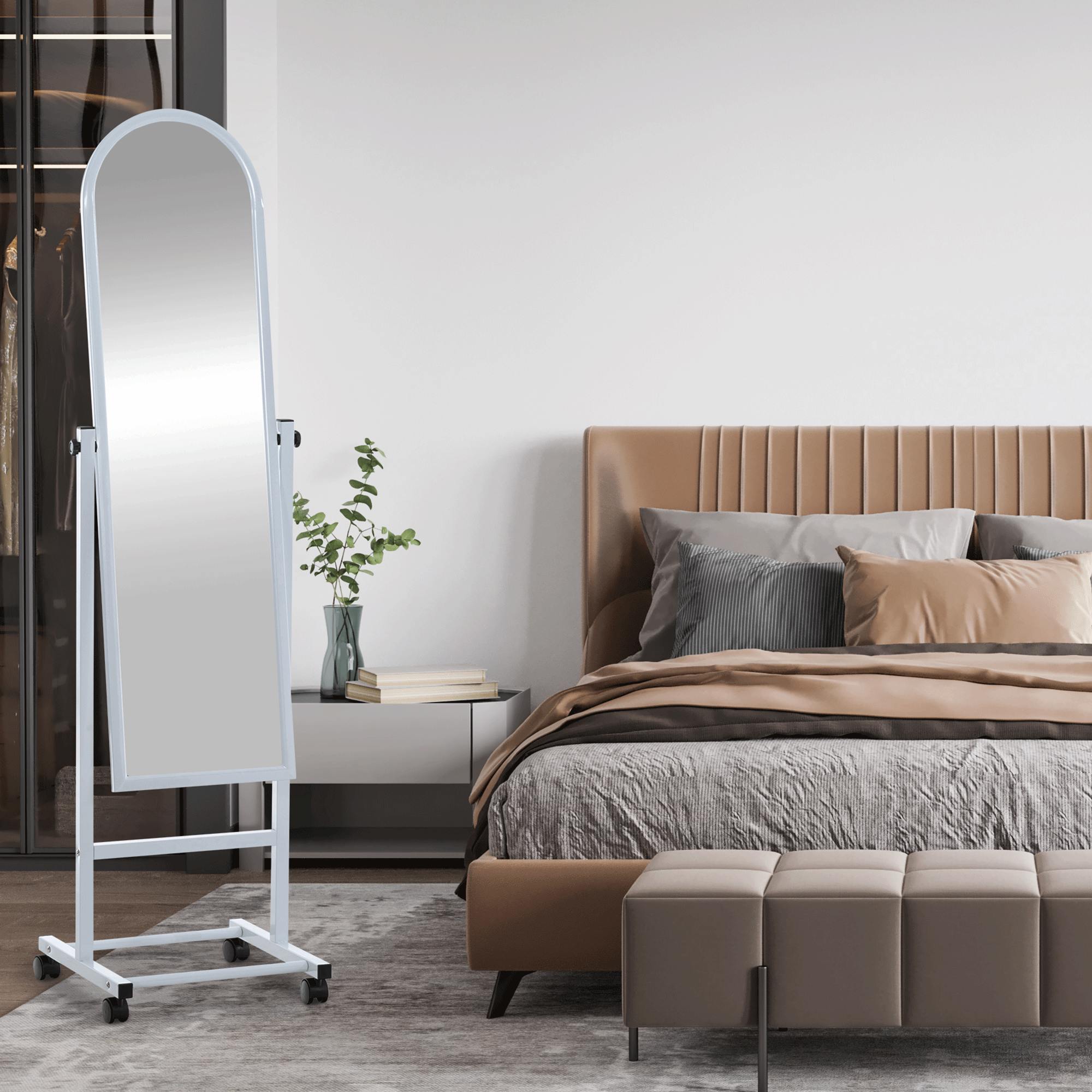 CLP Standspiegel Evoir mit Laufrollen I Stehspiegel 151x39 cm I Wohnzimmer Und Schlafzimmer I Neigbar, 360° Drehbar I Spiegel Mit Rollen