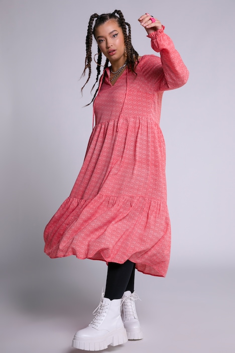 Midikleid, A-Line, Rundhals, Langarm, Minimal Herzen Print